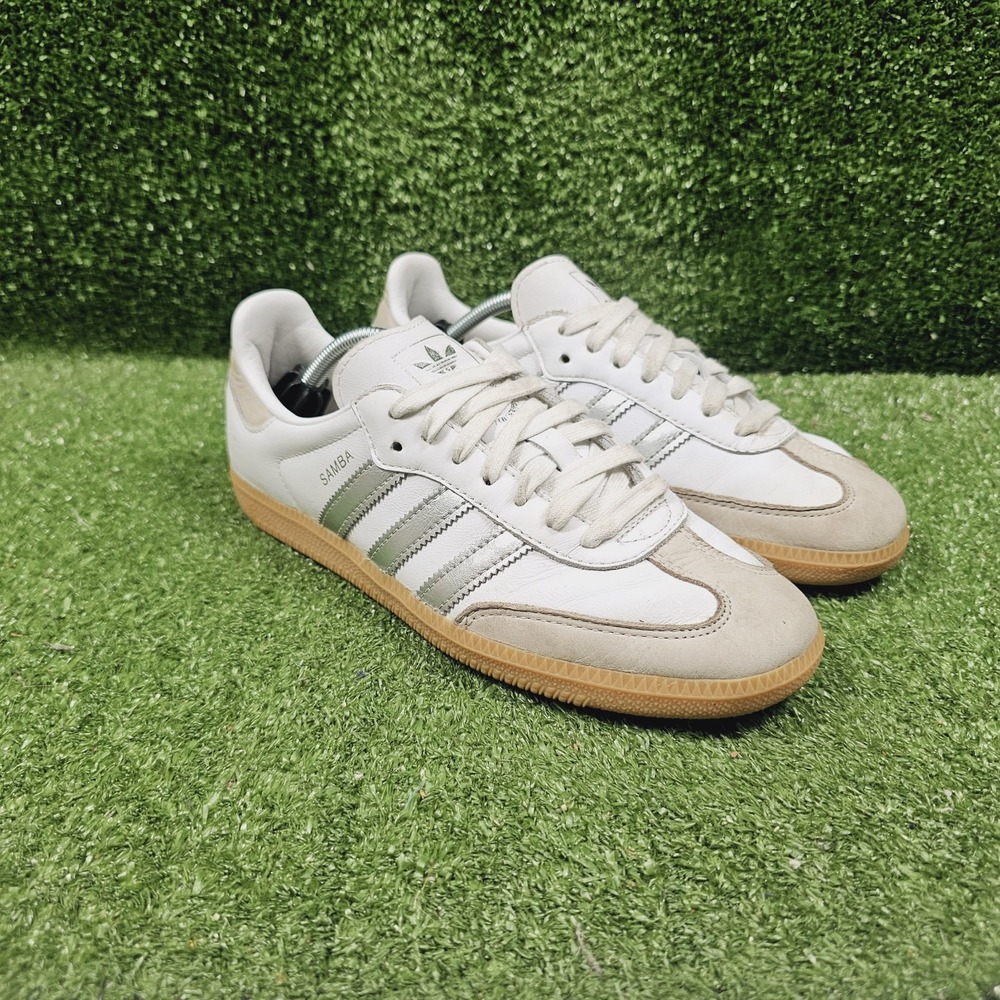 Adidas Samba OG White Silver Metallic Grey Athletic Sneakers Womens Size 8